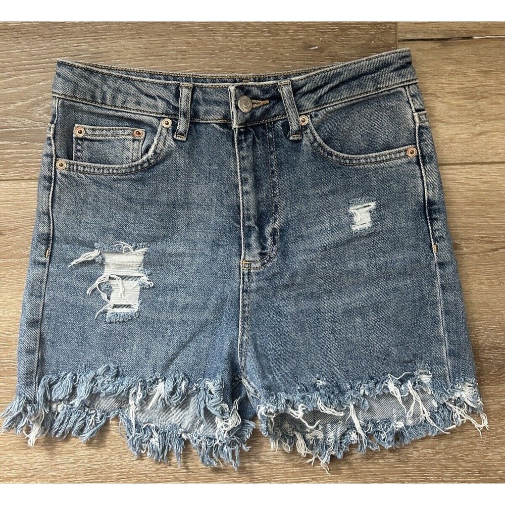 Topshop Moto High Rise Denim Cutoff Shorts Blue Women's Sz 28